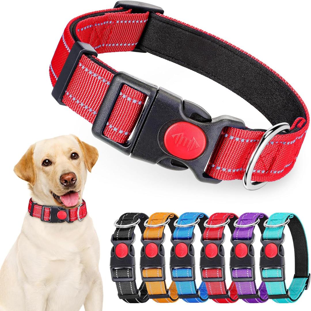 Sweetude 6 Pack Reflective Dog Collar with Safety Locking Buckle Soft Padded Breathable Nylon Pet Collar Adjustable Puppy Collar for Puppy Small Medium Large Dogs Cats6 Colors