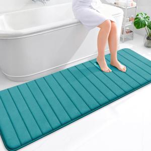 OLANLY Memory Foam Long Bathroom Rugs Runner 70x24, Super Soft Absorbent Bath Mat, Quick Dry, Machine Washable Shower Floor Rugs, Bathmat Carpet, Bathroom Home Decor Accessories, Deep Lake