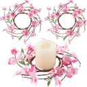 Suncalla 2 Pack 6" Small Spring Pillar Candle Rings Wreath Artificial Cherry Blossom Flower Wreath for 4 Inch Pillar Candles Holder for Spring Summer Wedding Home Centerpiece Table Party Decorations