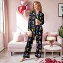 Unisex Ultra Soft Pajama Set, Valentines Pajamas, Soft Warm Matching Sleepwear Gift for Women Men (Black, L)