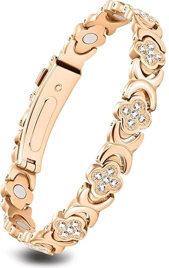 Feraco Pure Copper Bracelets for Women, Ultra Strength Magnetic Therapy Bracelet for Pain Relief with Neodymium Magnets & Sparkling Cubic Zirconia, Adjustable, Infinite Clover Jewelry