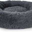 Dog Calming Beds for Medium Large Dogs - Round Donut Washable Puppy Dog Bed, Anti-Slip Faux Fur Fluffy Donut Cuddle Anxiety Cat Pet Bed(36" Dark Grey)