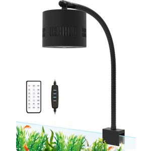 Lominie Aquarium LED Light 10 Gallon Fish Tank Light Timer Clip on Aquarium Lamp Full Spectrum 85W 6500k for Freshwater Refugium Cube Tank with Gooseneck