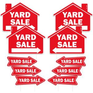 10PCS Yard Sale Signs with Stakes 16 x 12'' Red Yard Sale House Shaped Directional Arrow Double Sided Sign Corrugated Plastic Waterproof Outdoor House Sign for Transaction Guest Moving Signs