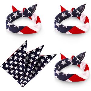 Lusofie 3 Pieces American Flag Bandana USA Flag Pattern Headband Kerchief Unisex Cowboy Bandanas Patriotic Accessories