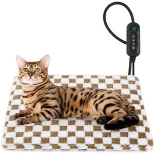 Heated Cat Bed, 11 Adjustable Temperature Cat Heating Pad Indoor with Timer, Pet Heat Pad for Cats Dogs, Electric Dog Heating Pads with Washable Cover, Heated Pet bed-18''x16'', Small (Brown)