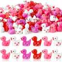 JUNEBRUSHS 50 Pcs Valentine's Day Mini Ducks, Pink Red Tiny Resin Ducks Heart Duck Figures Miniature Ornaments for Vase Filler Jewelry Making DIY Crafts Party Gifts Decorations
