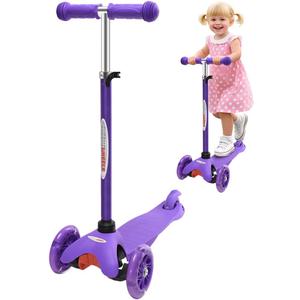 ChromeWheels Mini Scooter for Toddlers, Deluxe 3-Wheeled Scooters for Kids, 4 Adjustable Height Glider with Kick Scooters, Lean-to-Steer with LED Light-Up Wheels for Ages 3-6 Girls Boys (Purple)