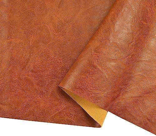 100cm x 140cm （39 x 54 Inch） Soft Leather Fabric - Faux Leather Fabric -1mm Thick for Upholstery - DIY Crafts - Light Brown Crazy Horse Distress