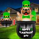 5 Ft Animated St Patricks Day Inflatables Outdoor Decoration Blow Up Bulldog Holding Lucky Shamrock in Pot of Gold Built-in LED Lights St Patrick's Decor for Party Home Lawn Patio Yard Garden