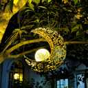 Solar Garden Hanging Moon Lights Outdoor Decor,Metal Lanterns Art Decorations for Outside Yard Lawn Patio Wall Fences Driveway Trail,Unique Housewarming Gardening Gifts for Women Mom