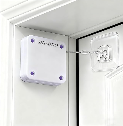 SHIMIDO Upgraded Punch-Free 1000g Automatic Screen Door Closer, Sliding Screen Auto Door Closer with Steel Drawstring for Bathroom, Bedroom, Study Room etc. (2 Pack Purple)