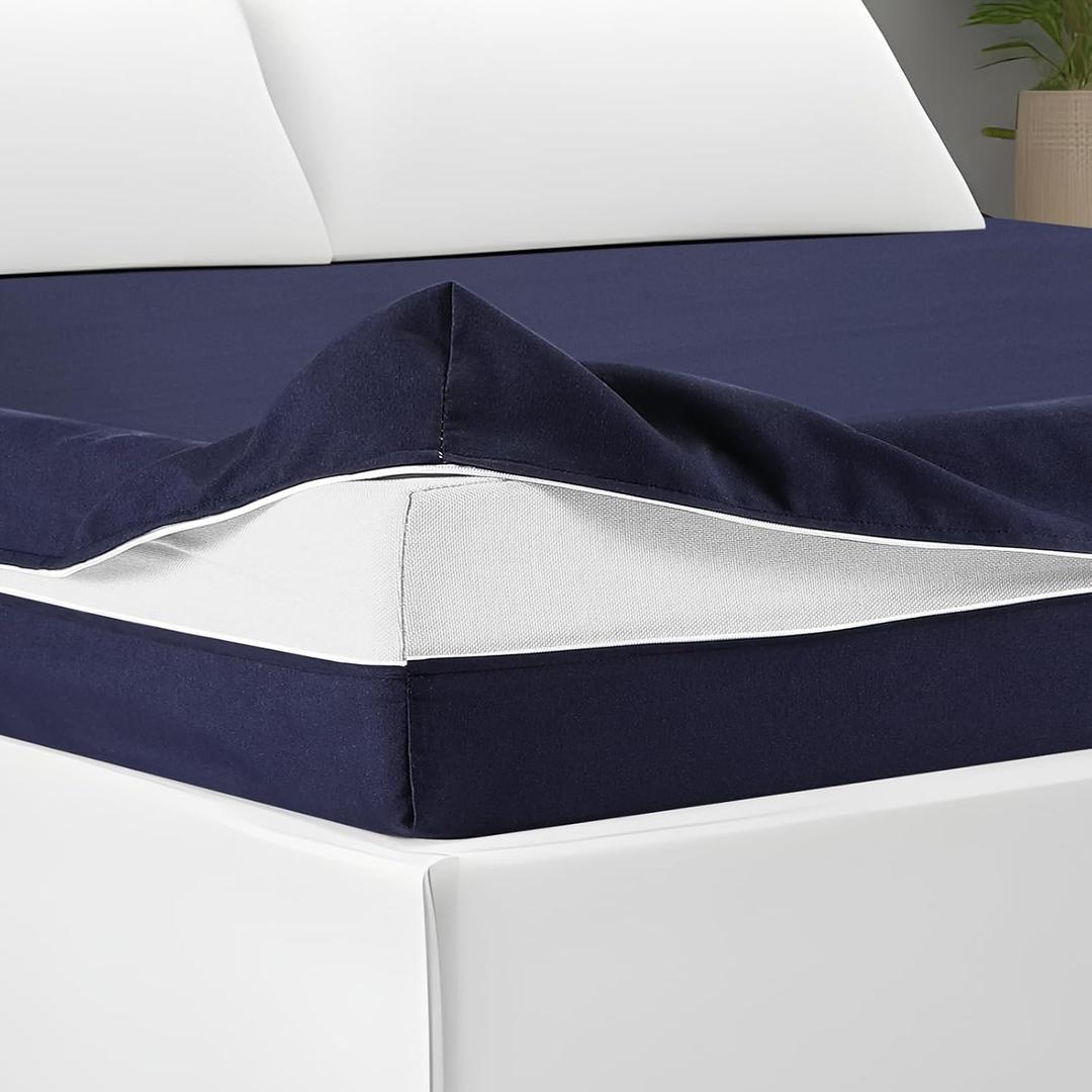 HunnmingRe Zippered Mattress Fitted Protector Deep Mattress Encasement Soft Zipper Fitted Sheet Microfiber Bed Sheet Cover for Bed(Navy Blue,Full,12-16in)