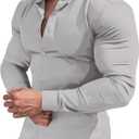 URRU Men's Muscle Dress Shirts Slim Fit Stretch Long&Short Sleeve Casual Button Down Shirt, S 