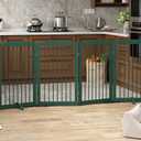 PUPETPO Freestanding Pet Gate for Dogs, Foldable Wooden Dog Gate for House, Extra Wide Indoor Pet Barrier for Stair, Doorway, Hall, Support Feet Included, 120 Inch Wide, 6 Panels 24",Green