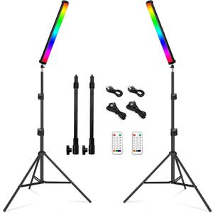 RGB LED Video Light Stick Wand with Stand, QEUOOIY 360 Full Color 2500-9500K Portable Studio Photography Lighting, 5000mAh Rechargeable Battery & Magnet with 27"-78.7" Tripod for Vlog