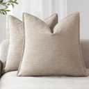 Foindtower Set of 2, Decorative Linen Soild Throw Pillow Covers Soft Accent Cushion Euro Case Boho Farmhouse Pillowcase for Chair Couch Sofa Bedroom Living Room Home Decor 16 x 16 Inch Natural Linen