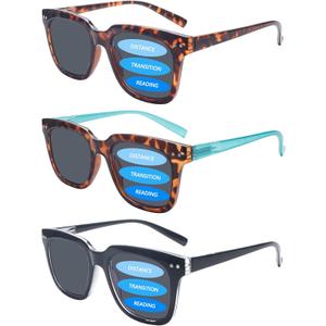 COJWIS 3-Pack Progressive Multifocus Reading Sunglasses for Women Men UV Protection Trifocal Sun Readers with Spring Hinge (3 MIX, 2.75, multiplier_x)