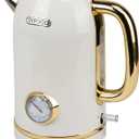 Retro Electric Kettle, 2L / 67oz Hot Water Kettle Electric with Thermometer, 1200W Fast Heating Stainless Steel Tea Kettle for Boiling Water, Cordless, LED Indicator, Auto Shut-Off, White Gold