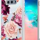 KIOMY Clear Case for Samsung Galaxy S10E, Shockproof Bumper Protective Cover with Airbags Corners Hybrid Design Hard PC Back with Flexible TPU Frame Cute Red Flower Floral Design (Rose Pink)