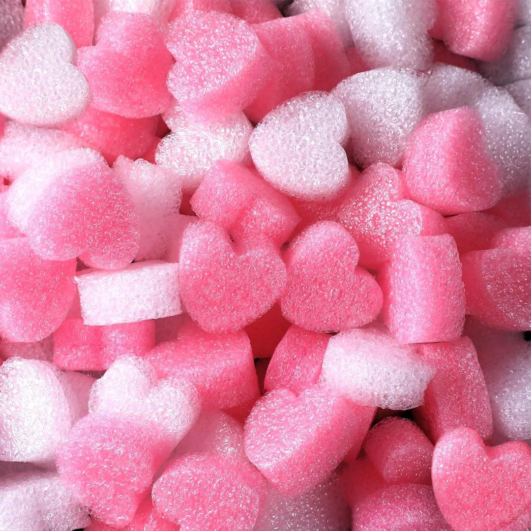 Pushglossy 1000pcs Valentine Gift Box Filler Shreds Mini Heart Shaped Foam Beads Basket Filler for Crafts DIY Packaging Birthday Gift Wrapping Decoration Supplies, Pink White