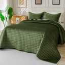 EVENHUG Oversized King Velvet Quilt California King Size Lightweight Ultra Soft Velvet Bedding Set Reversible Bedspread Coverlets for All Seasons 3 Piece (Green 120"x128")