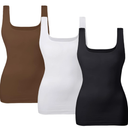 EUYZOU Women's Tummy Control Shapewear Tank Tops Seamless Square Neck Compression Tops Slimming Body Shaper Camisole (S, Pack of 3, Coffee, White, Black)
