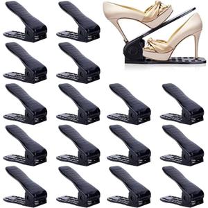YIHATA Shoe Slots Organizer, Adjustable Shoe Stacker Storage Space Saver, Double Deck Shoe Rack Holder for Closet Organization, Thickening Quality Upgrade (16Pack, Black)