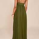 Women's Plisse Dress Adjustable Spaghetti Strap Maxi Solid Party Wedding Guest Dresses (Green, S)