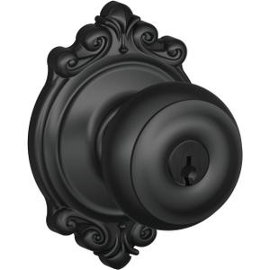 SCHLAGE F51A GEO 622 BRK Georgian Knob with Brookshire Trim Keyed Entry Lock, Matte Black