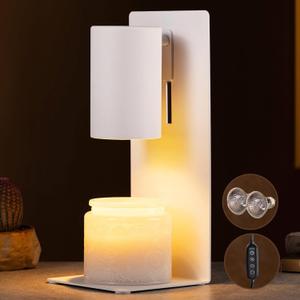 White Candle Warmer Lamp with Timer & Dimmable, Height Adjustable Flameless Candle Warmer for Jar Candles, 2 Bulbs Included, Gifts for Mom, House Warming New Home Bedroom Decor