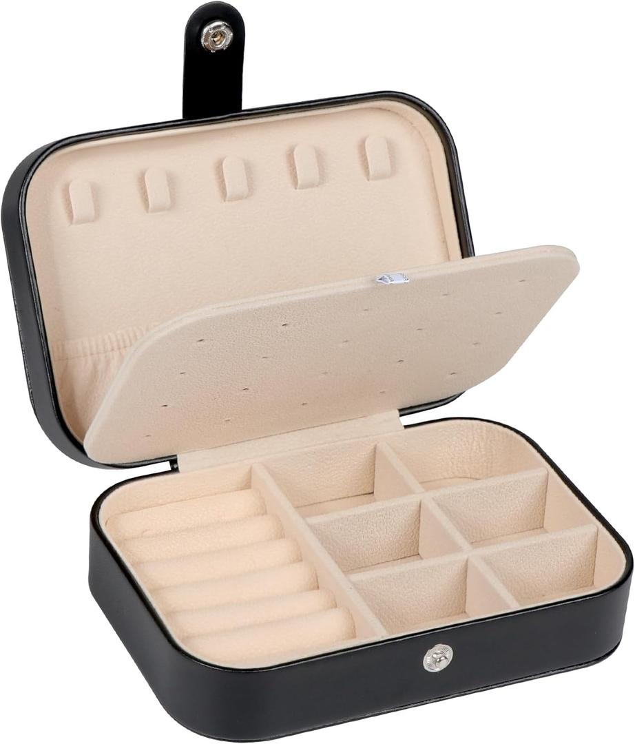 Travel Jewelry Box,Upgraded Travel Jewelry Case,Portable Jewelry Boxes for Women,PU Leather Jewelry Box,Travel Jewelry Organizer for Necklaces,Rings,Earrings,Bracelets,Black