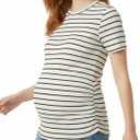 Motherhood Maternity Women's Short Sleeve Crew Neck Side Ruching Pregnancy Tee Shirt (Beige, M)