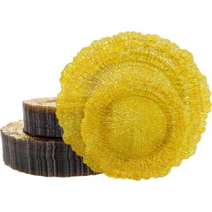 U-QE 60PCS Clear Yellow Plates - Yellow Plastic Plates Disposable&Reusable - Heavy Duty Plastic Plate for Party&Wedding Including 30 Dinner Plate 10" & 30 Appetizer 7"