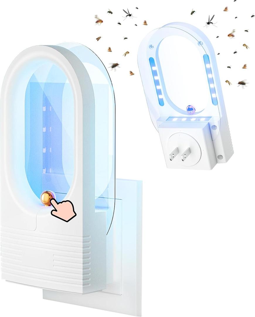Fruit Fly Traps for Indoors- Highly Effective UV Blueish-Purple Light | Plug-in Fly Trap for Flies, Fruit Flies, Moths, Gnats, and Other Flying Insects, with 5 Sticky Pads(MK13-1pc)