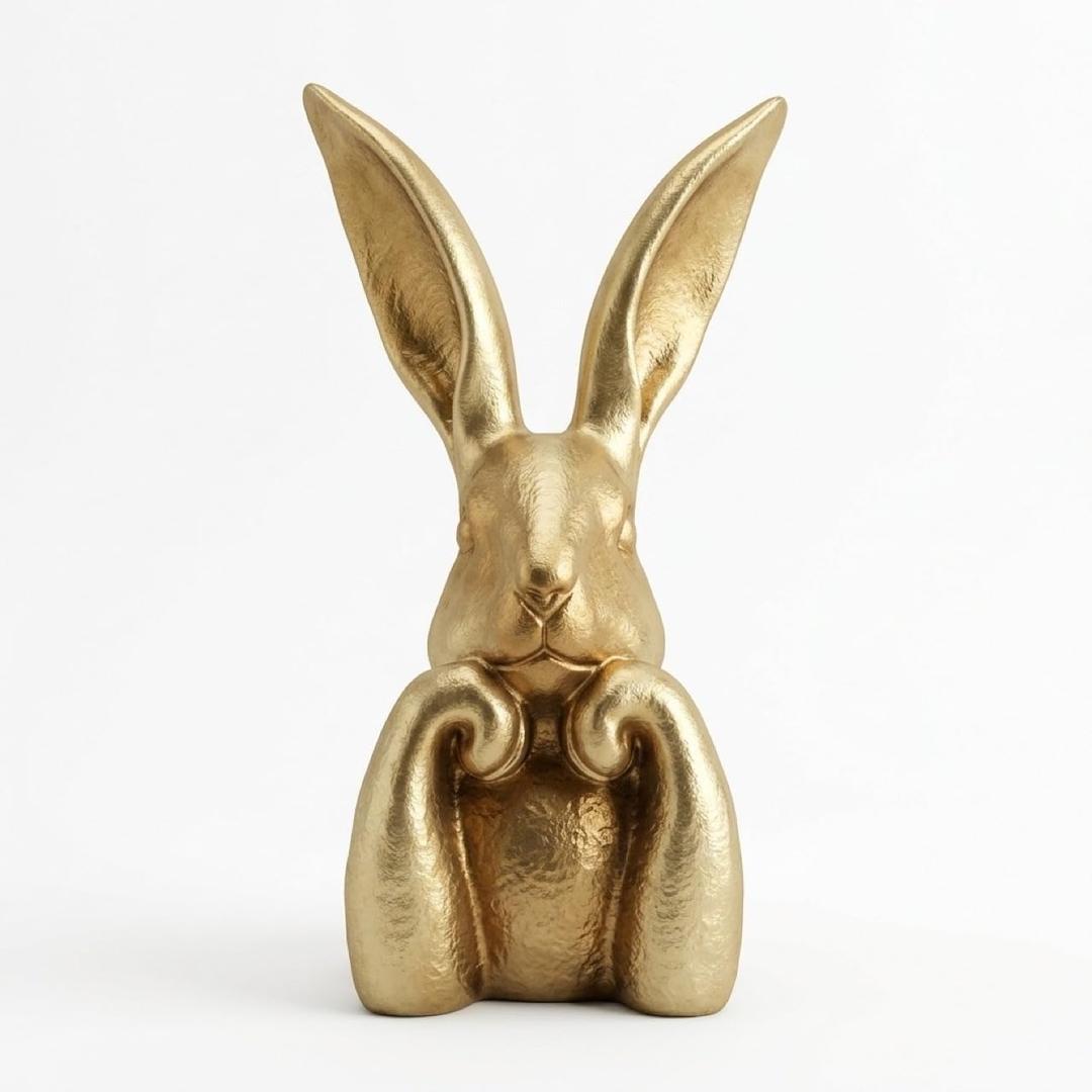Pure Compression Easter Bunny Decor for Home - Gold Brass Thinking Bunnies Figurines Statues Home Decor - Spring Decorative Rabbits