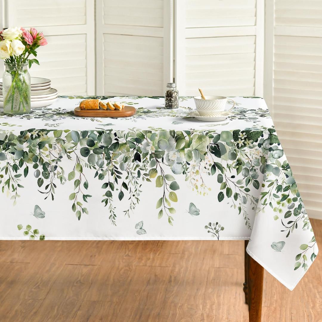 Horaldaily Spring Tablecloth 6084 Inch Rectangular, Green Eucalyptus Washable Seasonal Table Cover for Party Picnic Dinner Decor