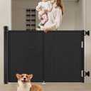 59 inch Retractable Baby Gates 34 inch Tall, Retractable Gate with Reinforced Strip Design to Prevent Crawling Through, 5 FT Retractable Dog Gate for Stairs, Doorways, Hallways, Indoor/Outdoor (Black)
