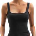 Womens Square Neck Tank Tops Double Lined Basic Tanks Sleeveless 2025 Summer Collection (Black, XL)