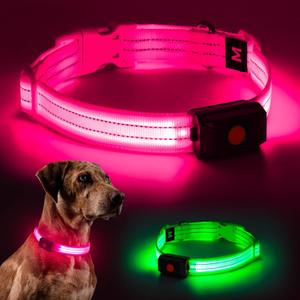 Light Up Dog Collar for Night Walking Flashing, LED Dog Collar Light Rechargeable Reflective Dog Collar Water-Resistant Adjustable Size Dog Collars for Medium Dogs (Pink)