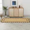 GRUHUM Jute Area Rug 2'6"x10' ft Scalloped Runner Natural Base Black Trim Handwoven Boho Reversible Soft Braided Farmhouse Jute Runner Rug Indoor Friendly Livingroom Bedroom Kitchen Hallway Enterway