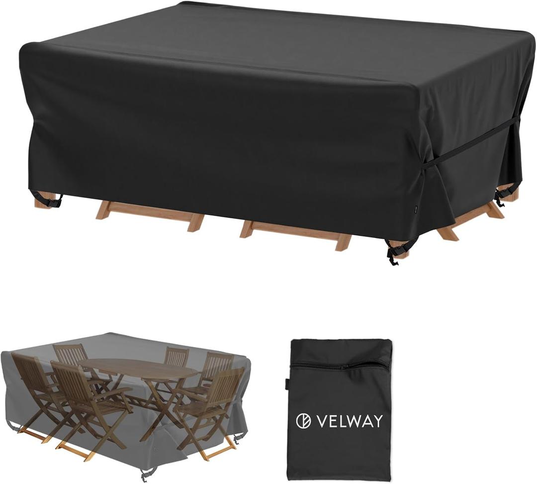 Velway Patio Table Chairs Set Cover Square Waterproof 74"Lx47"Wx28"H Outdoor Bistro Dining Set Cover Ultra Windproof UV-Resistant