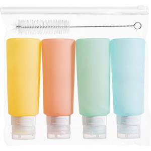 MICEBAY 6 oz Condiment Squeeze Bottles, Leakproof Salad Dressing Container | 4 Pack Silicone Salad Dressing Container to Go with Snack Storage Bag, Sauce Bottles for Lunch Box, Ketchup, Syrup, Candies