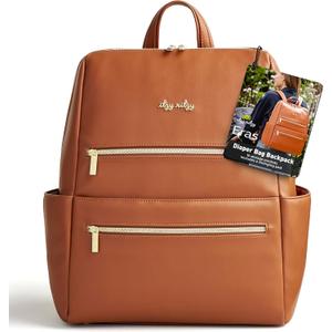 Itzy Ritzy Eras Diaper Bag Backpack  Large Capacity Backpack Diaper Bag Featuring Sleek Design, 15 Pockets, Changing Pad, Stroller Straps, and Luggage Sleeve (Cognac)
