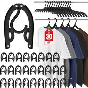 30 Pcs Travel Hangers Portable Foldable Travel Hanger Organizer, Plastic Cruise Essentials Clothes Drying Rack Folding Hangers for Camping Flying RV Europe Vacation Essentials Suitcase, Black