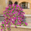 4 Pcs Fake Outdoor Artificial Flowers For Outdoors Uv Resistant, Plastic Flowers For Outdoors, Fake Hanging Plants Faux Flowers For Outdoor Planters, Silk Spring Flowers For Outside Porch（Purple ）