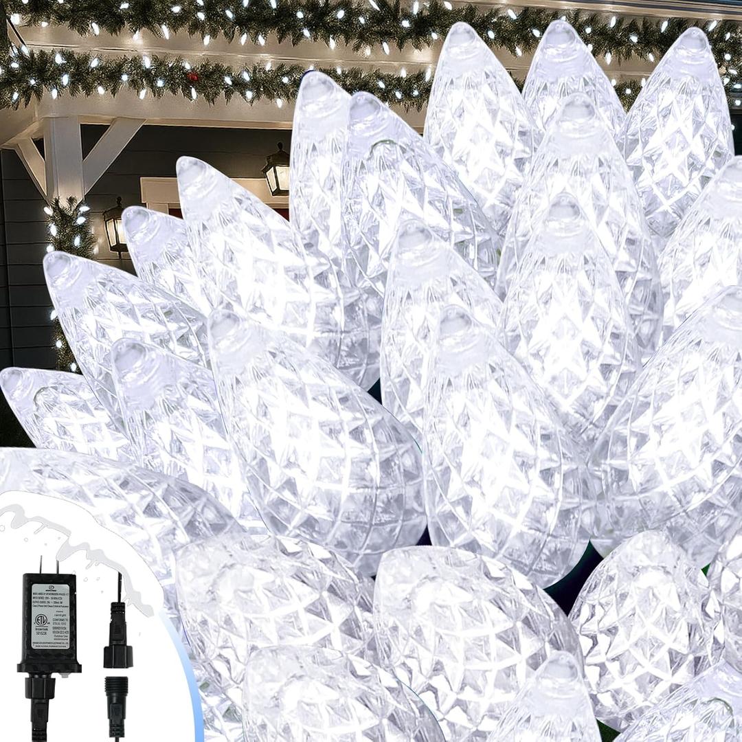 Connectable 250 LED C6 Christmas String Lights, 82FT Waterproof Christmas Twinkle Lights Outdoor, Plug in Lights with 13 Modes for Indoor Outdoor Yard Party Christmas Tree Decorations (Cool White)