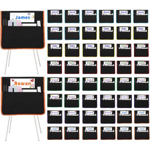 48 PCS Chair Pockets for Classroom, 15.6x16.8 Inch Seat Pockets for Classroom Chairs, Black Seat Sacks for Classroom Chairs with Name Tag, Back of Chair Organizer for Kids in Classroom