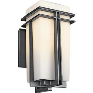 Kichler Tremillo 14.25" Outdoor Wall Lightin Black, 1-Light Exterior Wall Sconce Porch Light with Satin Etched Cased Opal Glass, (14.25" H x 7" W), 49201BK