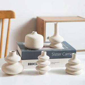 Small White Ceramic Vases Set of 5, Mini Decorative Boho Vases for Flower, Wedding & Home Decor